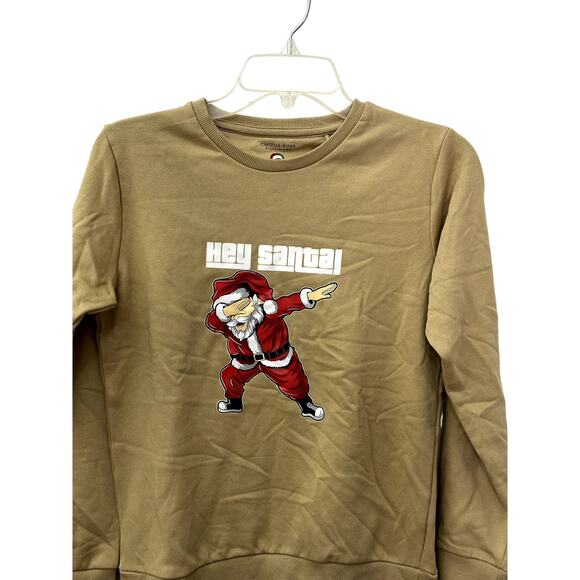 Cactus Boys Sweatshirt "Hey Santa" Santa Dab Graphic Long Sleeves Tan 9/10 NWT - Picture 2 of 9